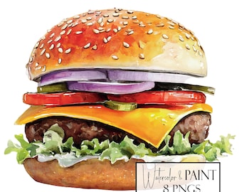 Paquete de imágenes prediseñadas de comida rápida, 8 PNG transparentes, uso comercial, descarga instantánea, uso POD