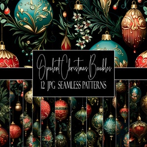Opulente Weihnachtskugeln, Weihnachtsschmuck, Nahtlose Muster, JPG-Format, Sofortiger Download, kommerzielle Nutzung, POD-Nutzung