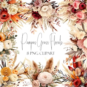 Pampasgras Blumen, Aquarell Clipart, PNG-Format, sofortiger Download, kommerzielle Nutzung, POD-Verwendung
