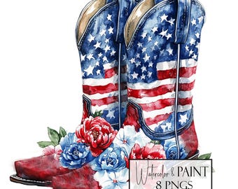 Aquarell Cowgirl Hüte & Stiefel Clipart: Western PNG Set (kommerzielle Nutzung, digitaler Download