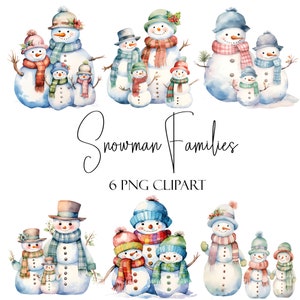 Schneemann-Familie, Aquarell Clipart, PNG-Format, Sofort-Download, kommerzielle Nutzung, POD-Verwendung