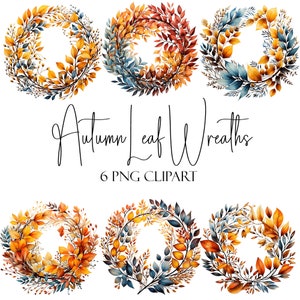 Herbstblattkränze, Herbst Clipart, Aquarellelemente, PNG-Format, Sofort-Download, kommerzielle Nutzung, POD-Verwendung