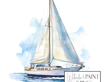 Watercolor Sailboat Clipart Bundle, 8 PNGs, Nautical Boat Illustrations, Instant Download Commercial Use, POD Use