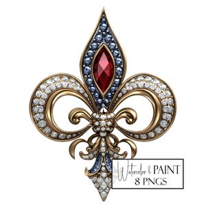 Americana Jeweled Fleur De Lis Clipart Set: Patriotic PNGs (Commercial & POD Use