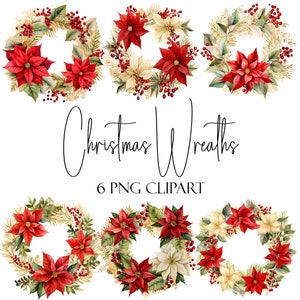 Coronas navideñas, flores de acuarela, formato PNG, descarga instantánea, uso comercial, uso POD