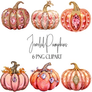 Clipart de calabaza con joyas, elementos glamorosos, formato PNG, descarga instantánea, uso comercial, uso POD