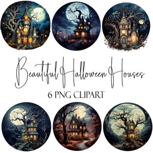 Clipart belle maison d'Halloween, éléments aquarelles, format PNG, utilisation POD, utilisation commerciale