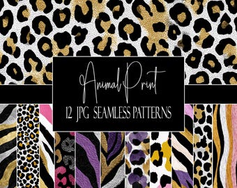 Jungle Animal Print Seamless Patterns: Safari Digital Paper (12 JPGs, Commercial Use, POD Use)