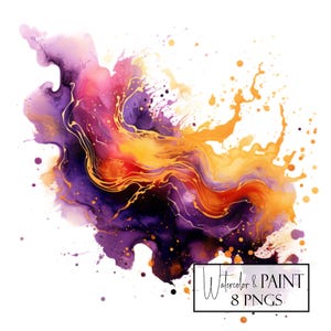 Watercolor Galaxy Splash Clipart Bundle: Transparent PNG Designs (Commercial Use, POD Use)