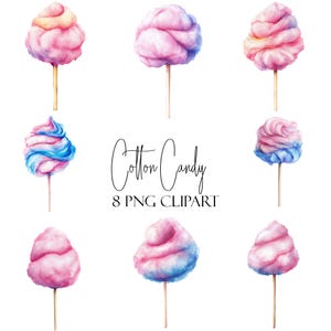 Algodão Doce, Clipart de Aquarela, 8 PNGs, Download Instantâneo, Uso Comercial, Uso de POD