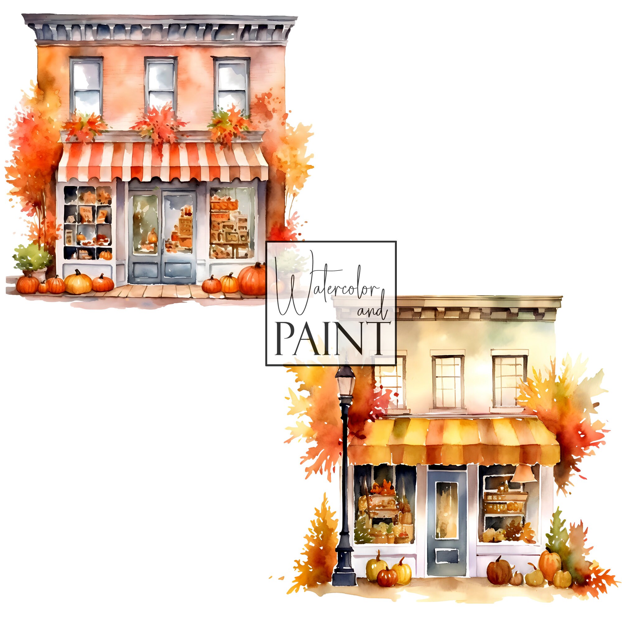 Fall Storefront Background Fall Storefront Clipart, Watercolor Autumn Elements, Instant Download ...