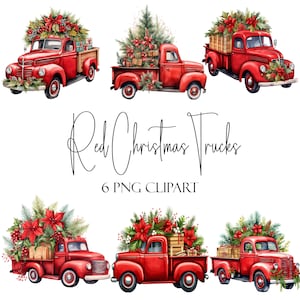 Roter Weihnachts-LKW, Aquarellelemente, PNG-Format, Sofort-Download, kommerzielle Nutzung, POD-Verwendung