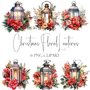 Weihnachtsblumenlaterne, Aquarell Clipart, PNG-Format, sofortiger Download, kommerzielle Nutzung, POD-Verwendung