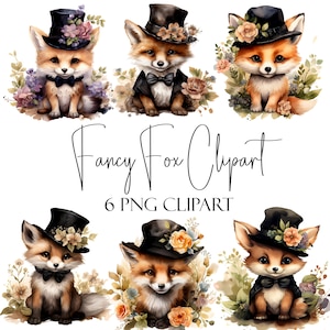 Ausgefallener Fuchs, Aquarell Clipart, PNG-Format, Sofort-Download, kommerzielle Nutzung, POD-Nutzung