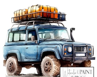 Watercolor Safari Car Clipart Bundle, 8 PNGs, Instant Download, Commercial Use, POD Friendly
