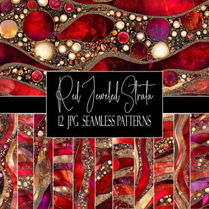 Red Jeweled Strata Seamless Patterns, 12 JPG Digital Papers,  POD Commercial Use, Instant Download