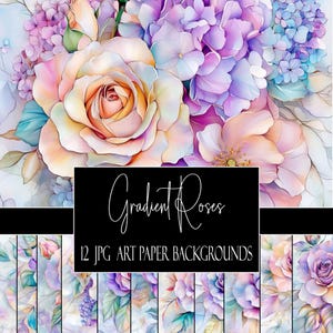 Farbverlauf Rose Digital Papier Hintergründe, 12 JPG Pastell Blumen Kunst, Sofort Download, Kommerzielle Nutzung, POD Verwendung