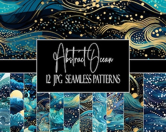 Abstract Ocean, Seamless Patterns, Digital Paper Set, 12 JPGs, Instant Download, Commercial Use