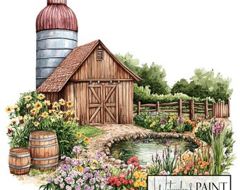 Farm Barn Scene Clipart Bundle: Rustic Country PNGs (Commercial Use, POD)