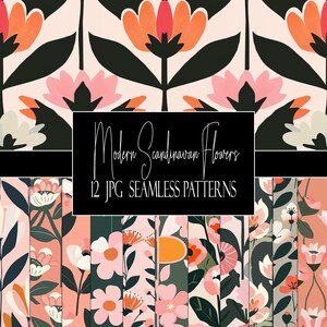 Bundle di modelli di fiori scandinavi moderni, 12 JPG, download immediato, uso commerciale, compatibile con POD