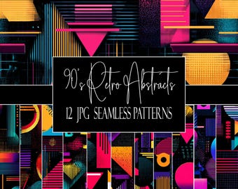 Diseños abstractos retro sin costuras de los años 90: Papeles digitales JPG para uso comercial (descarga instantánea)