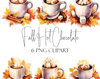 Clipart de chocolat chaud d'automne : Aquarelle d'automne cacao PNG (téléchargement numérique)