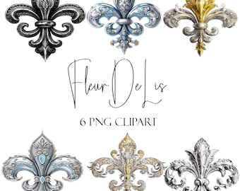 Fleur De Lis, Clipart de acuarela, Formato PNG, Descarga instantánea, Uso comercial, Uso POD