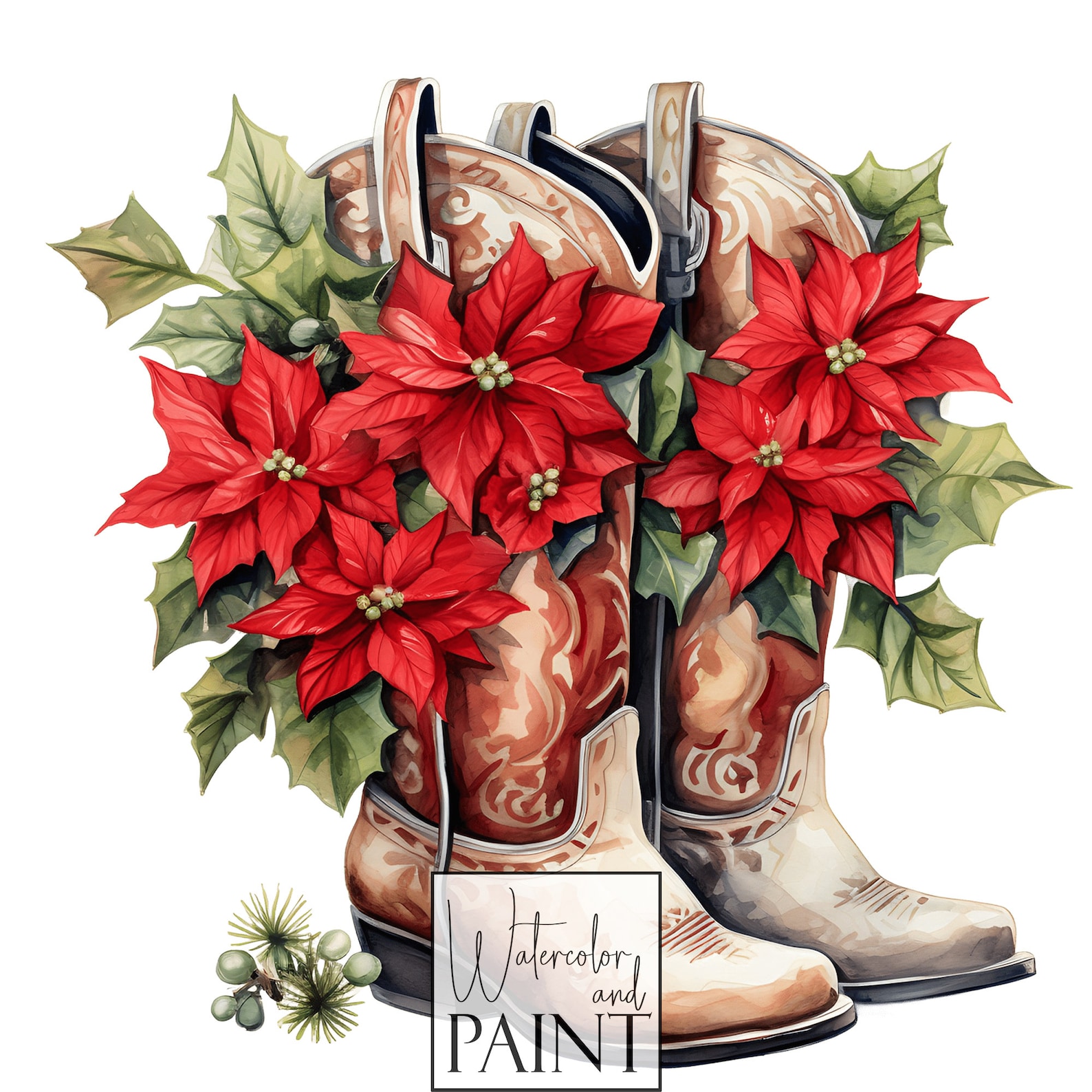 Christmas Cowboy Boots Holiday Clipart PNG Format Instant - Etsy