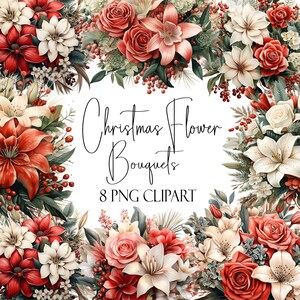 Flores de Natal, Aquarela Floral, Formato PNG, Uso Comercial, Uso POD, Download Instantâneo