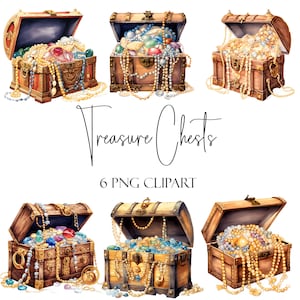 Baús de Tesouro, Clipart de Aquarela, Formato PNG, Download Instantâneo, Uso Comercial, Uso de POD