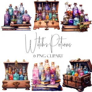 Witch&#39;s Potion Clipart, Watercolor Halloween Elements, PNG Format, Instant Download, POD Use, Commercial Use