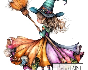 Pretty Little Witch Clipart Bundle, 8 PNG Transparent Designs, Instant Download, Commercial Use, POD Friendly