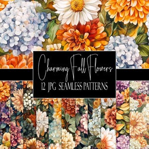 Aquarell Herbst Blumen Muster: 12 JPGs (Instant Download)