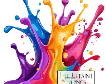 Colorful Paint Splash Clipart Bundle: Transparent PNG Images (Commercial Use, POD)