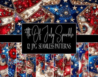 Wzory Sparkle na 4 lipca: abstrakcyjny, patriotyczny papier cyfrowy (JPG, do użytku komercyjnego)