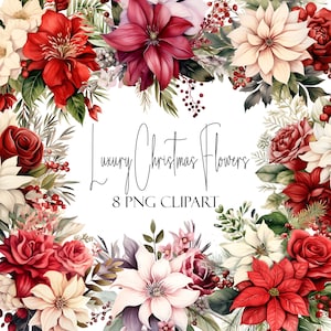 Luxus Weihnachtsblumen, Aquarell Blumen, PNG Format, Sofort Download, kommerzielle Nutzung, POD Verwendung