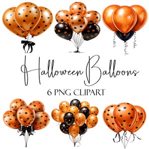Globos de Halloween, imágenes prediseñadas de fiesta, formato PNG, descarga instantánea, uso POD, uso comercial