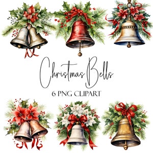 Campanas navideñas, imágenes prediseñadas de vacaciones, formato PNG, descarga instantánea, uso comercial, uso POD