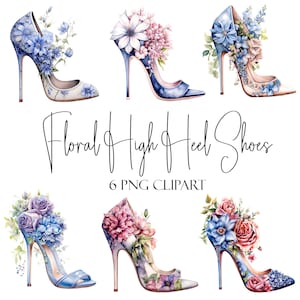 Floral High Heel Schuhe, Aquarell Clipart, PNG-Format, Sofort-Download, kommerzielle Nutzung, POD-Nutzung