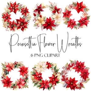 Weihnachtsstern Blumenkränze, Aquarell Clipart, PNG-Format, sofortiger Download, kommerzielle Nutzung, POD-Verwendung