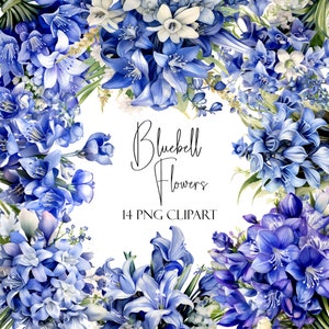 Bluebell Flowers, Watercolor Clipart, PNG Format, Commercial Use, POD Use
