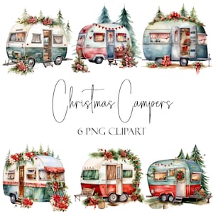 クリスマスキャンパー、水彩クリップアート、PNG 形式、即時ダウンロード、商用利用、POD 利用