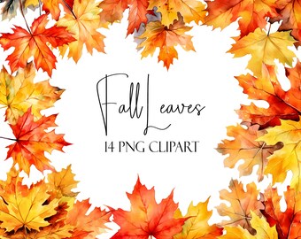 Fall Leaf Clipart, Watercolor Autumn Leaves, PNG Format, Instant Download, POD Use, Commercial Use