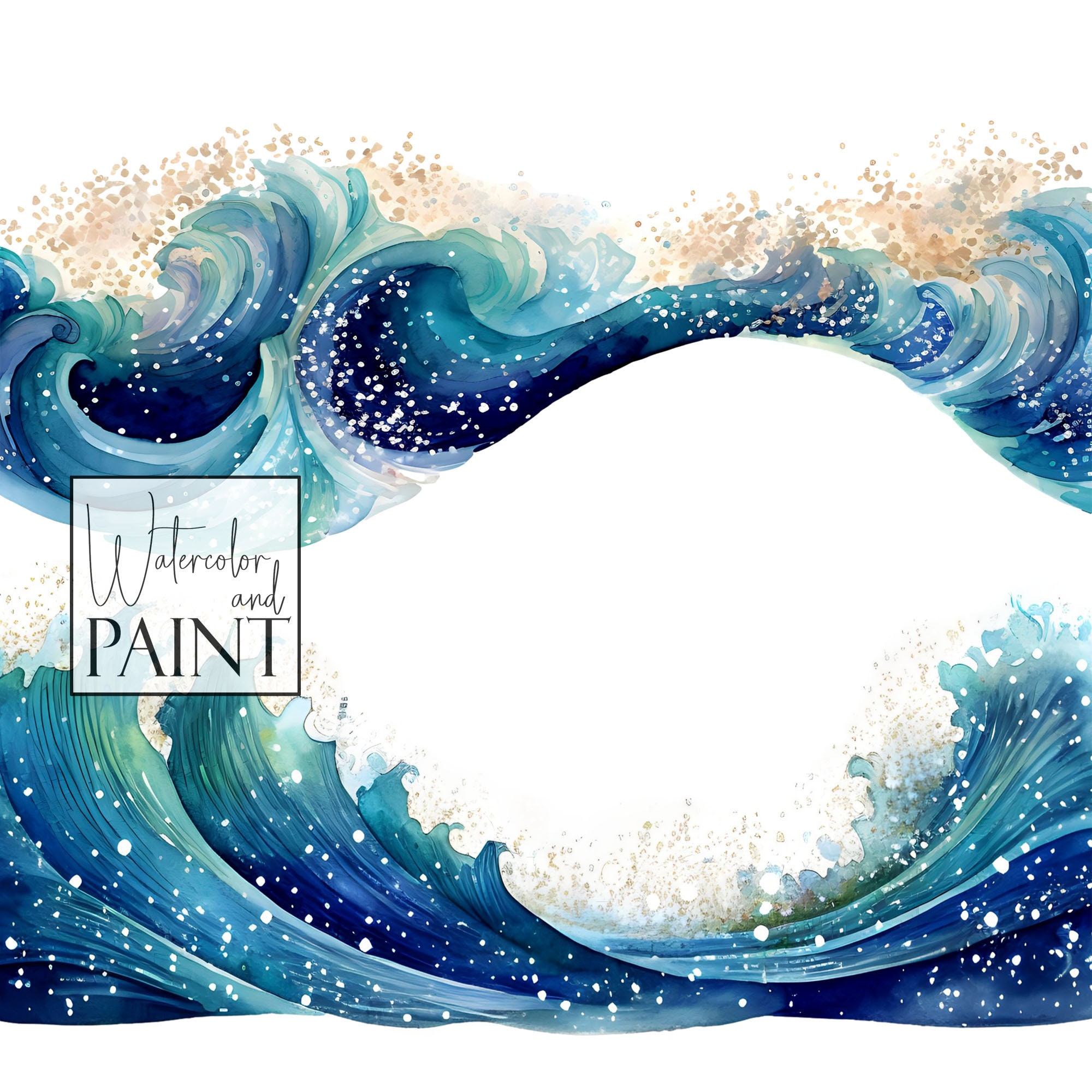 Ocean Wave Boder Ocean Wave Borders, Watercolor Clipart, 14 Pngs, Instant Download ...
