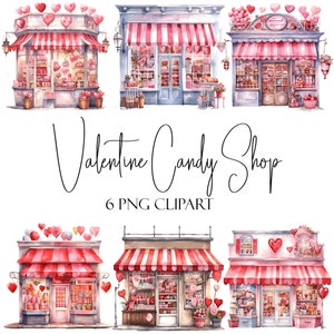 バレンタイン キャンディ ショップ、水彩画クリップアート、PNG 形式、即時ダウンロード、商用利用、POD 利用