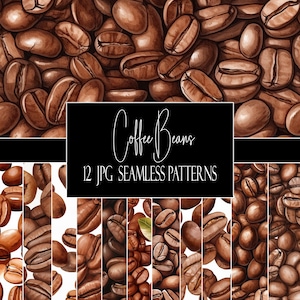 Kaffeebohne nahtlose Muster, 12 JPG digitale Papiere, sofortiger Download, kommerzielle Nutzung, POD-Nutzung