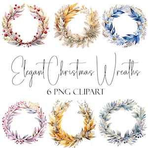 Elegante Weihnachtskränze, Weihnachtsclipart, PNG-Format, sofortiger Download, kommerzielle Nutzung, POD-Verwendung