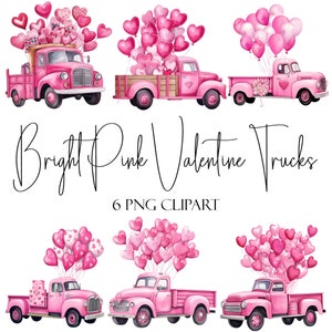 Pink Valentine Trucks, Aquarell Clipart, PNG-Format, Sofort-Download, kommerzielle Nutzung, POD-Verwendung