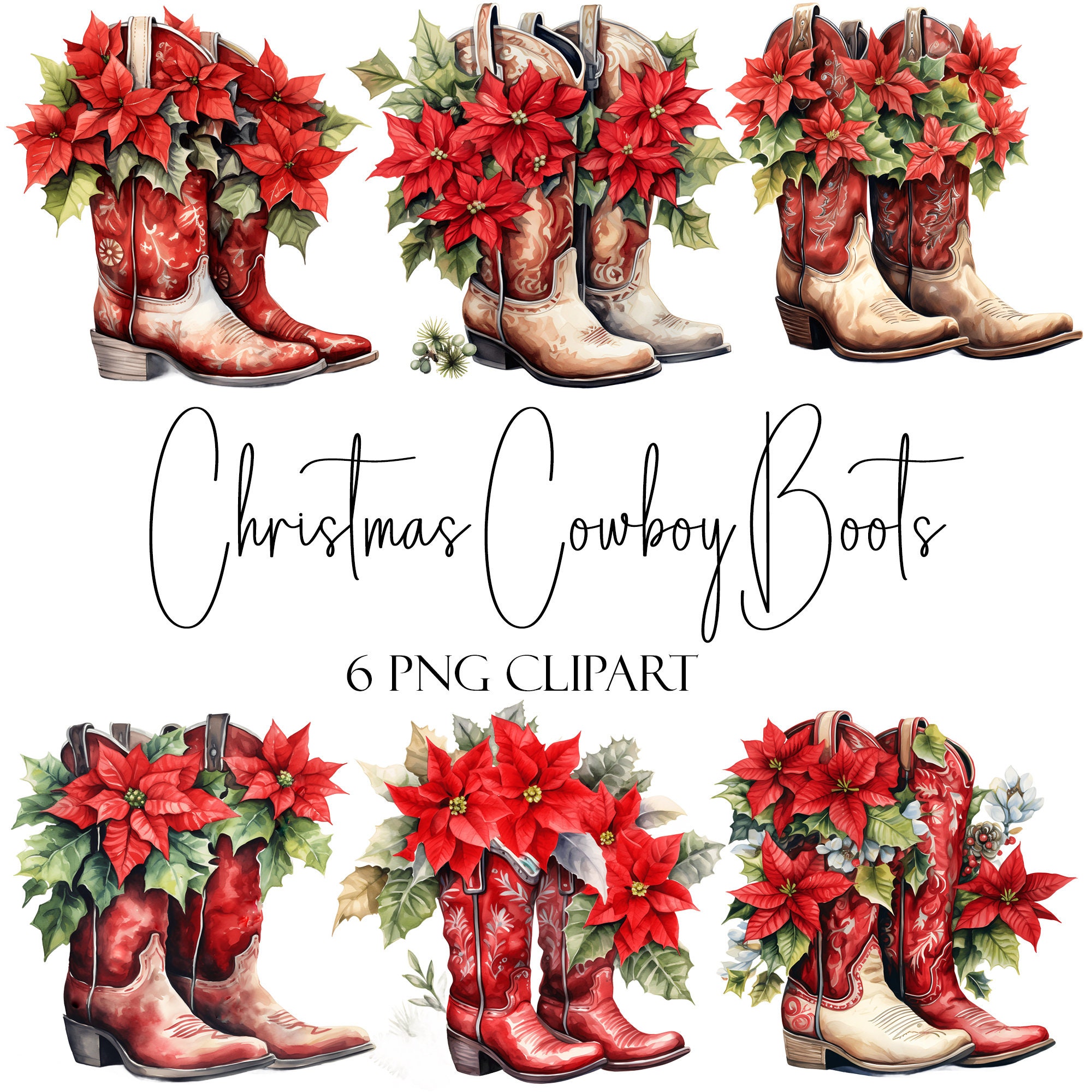 Christmas Cowboy Boots Holiday Clipart PNG Format Instant Etsy
