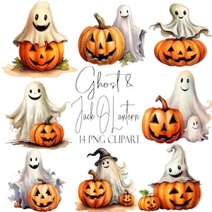 Ghost Pumpkin Clipart, Halloween Pumpkins, PNG Format, Instant Download, POD Use, Commercial Use